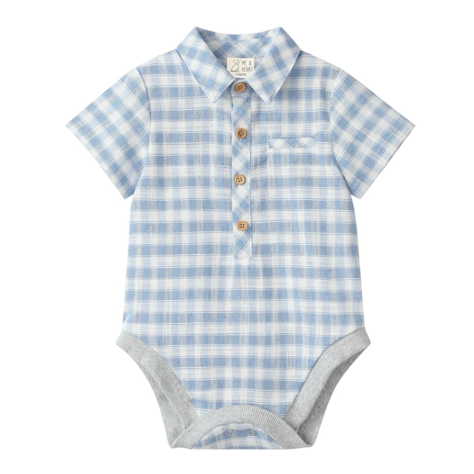 Me & Henry Blue & White Plaid Woven Helford Onesie