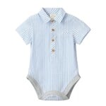 Me & Henry Pale Blue & White Stripe Woven Helford Onesie