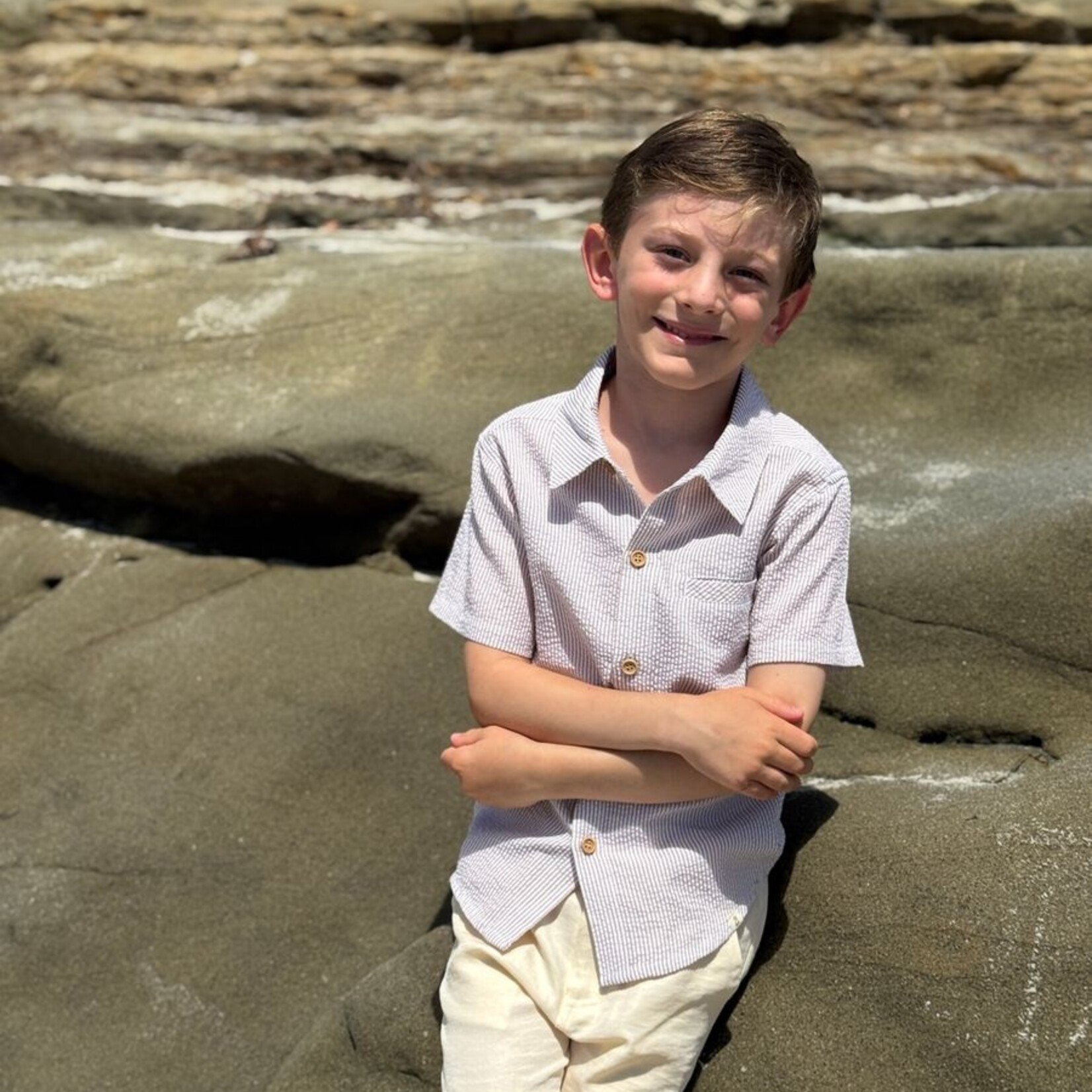 Me & Henry Cream Seersucker Woven Newport Shirt