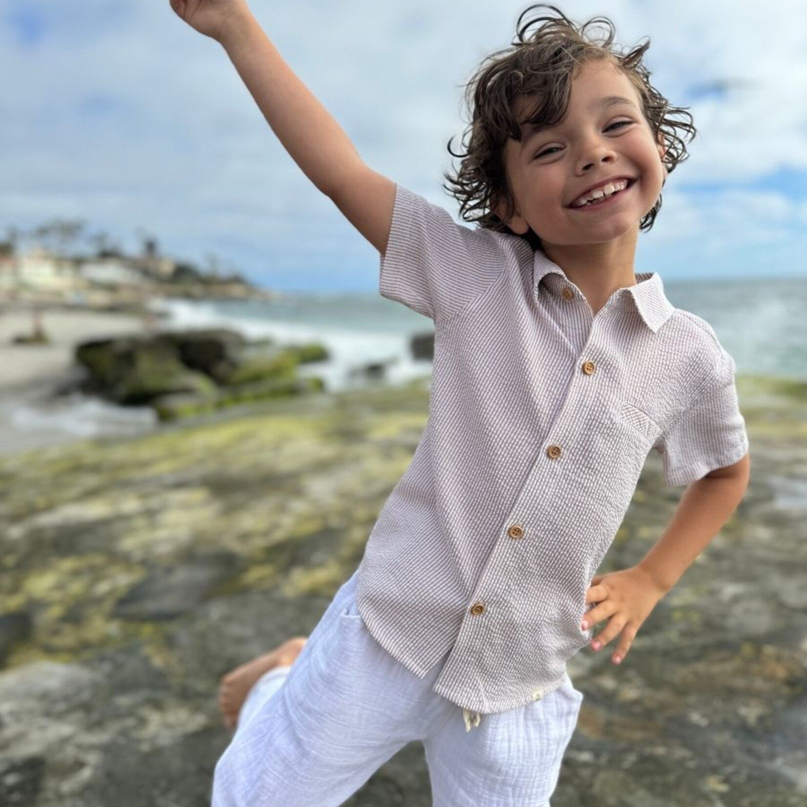 Me & Henry Cream Seersucker Woven Newport Shirt