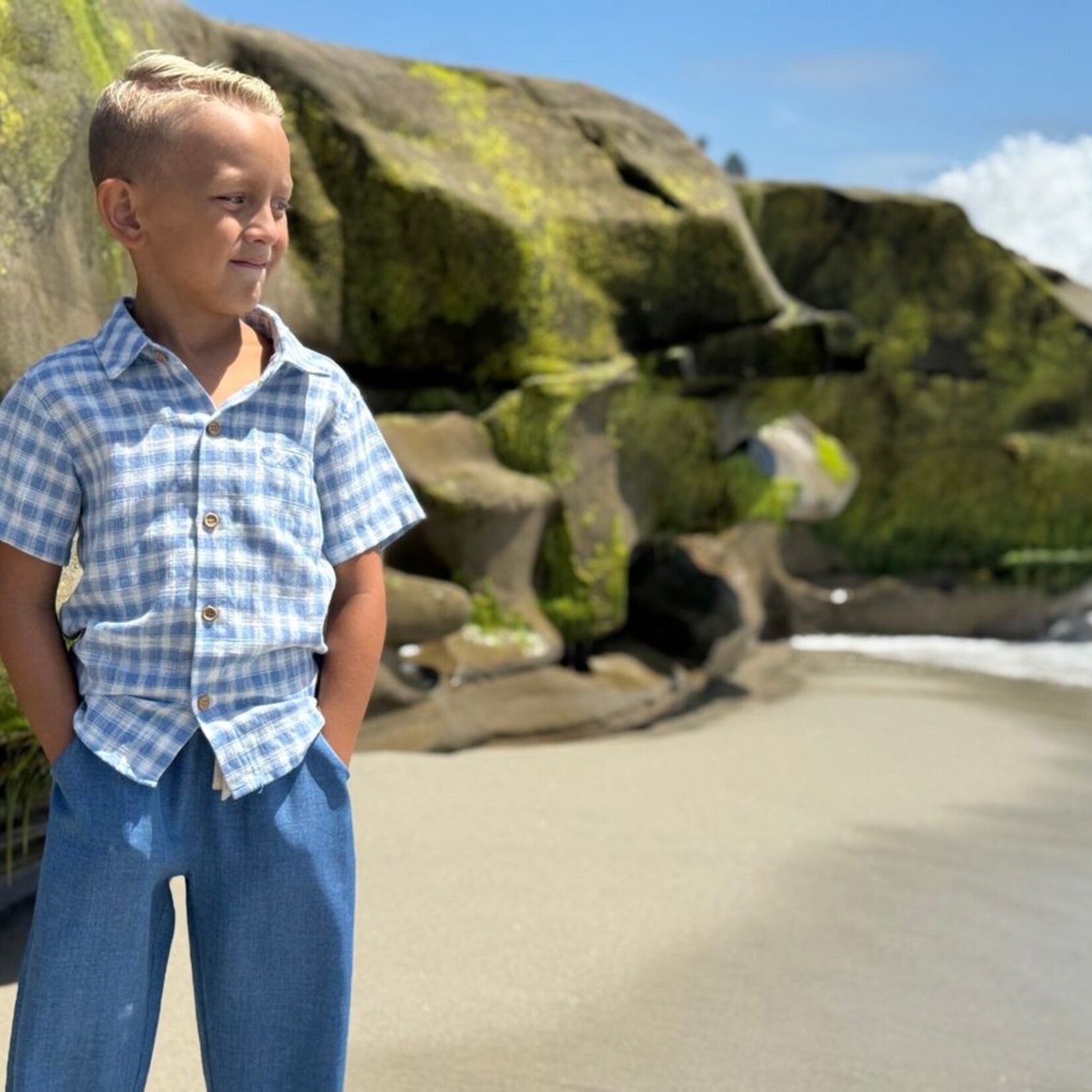 Me & Henry Blue & White Plaid Woven Newport Shirt
