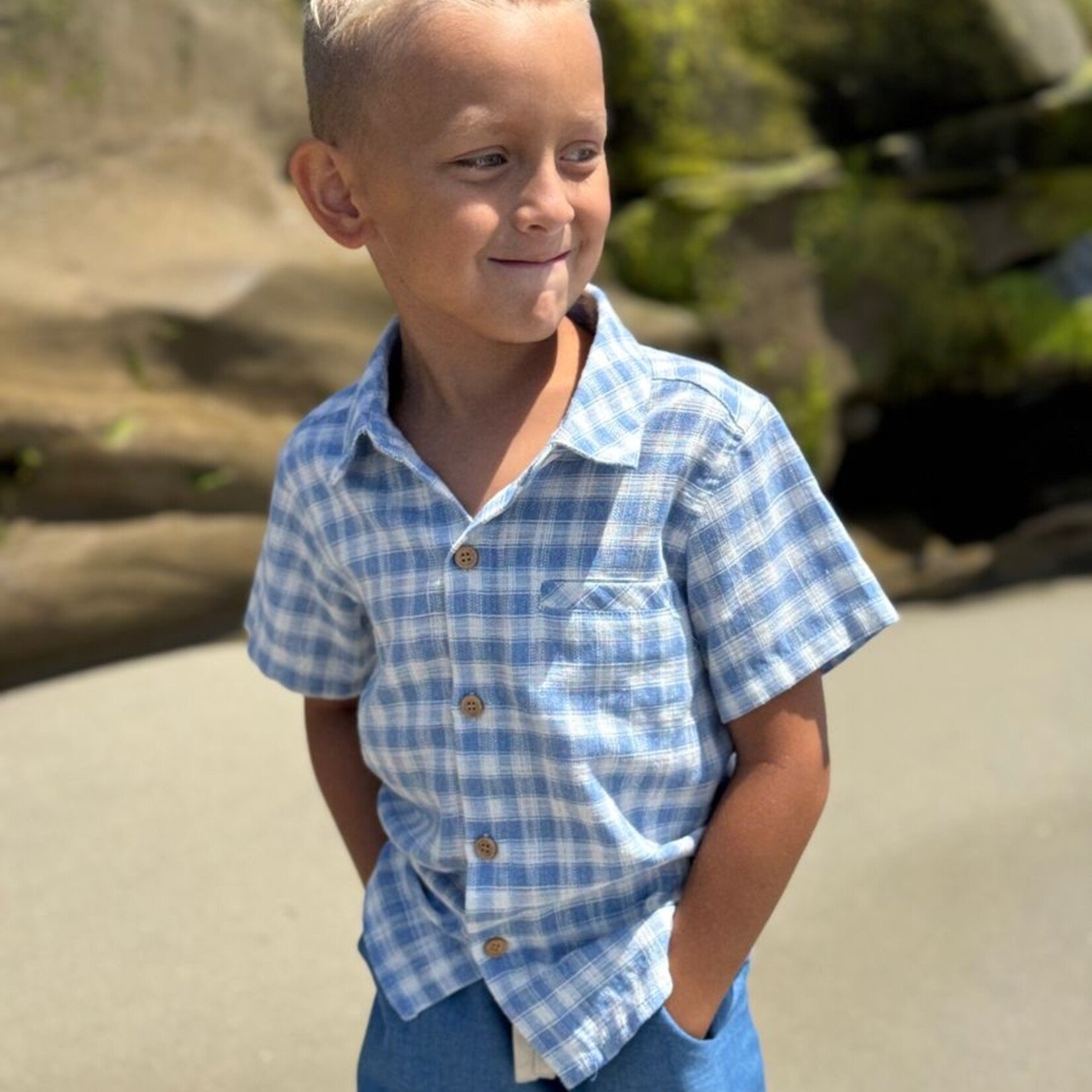 Me & Henry Blue & White Plaid Woven Newport Shirt