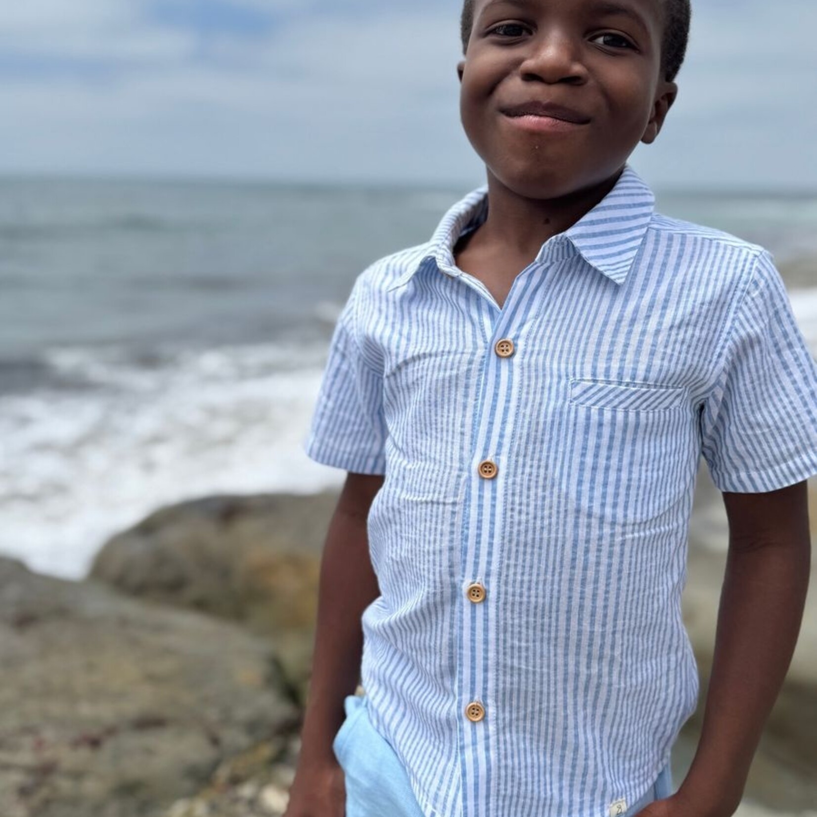 Me & Henry Pale Blue & White Stripe Woven Newport Shirt