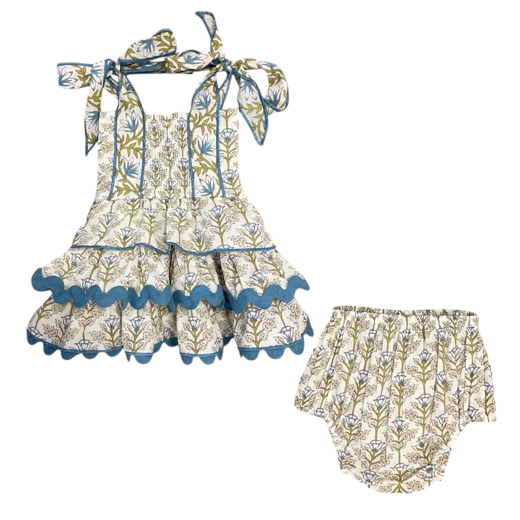 Yo Baby Blue Ric Rac Floral Baby Set