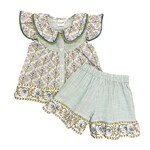 Yo Baby Blue & Green Floral Short Set