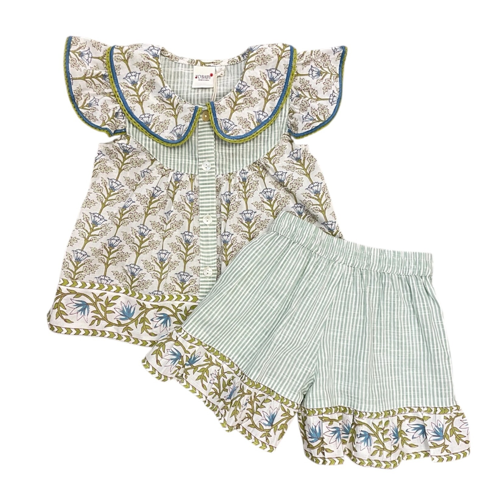 Yo Baby Blue & Green Floral Short Set