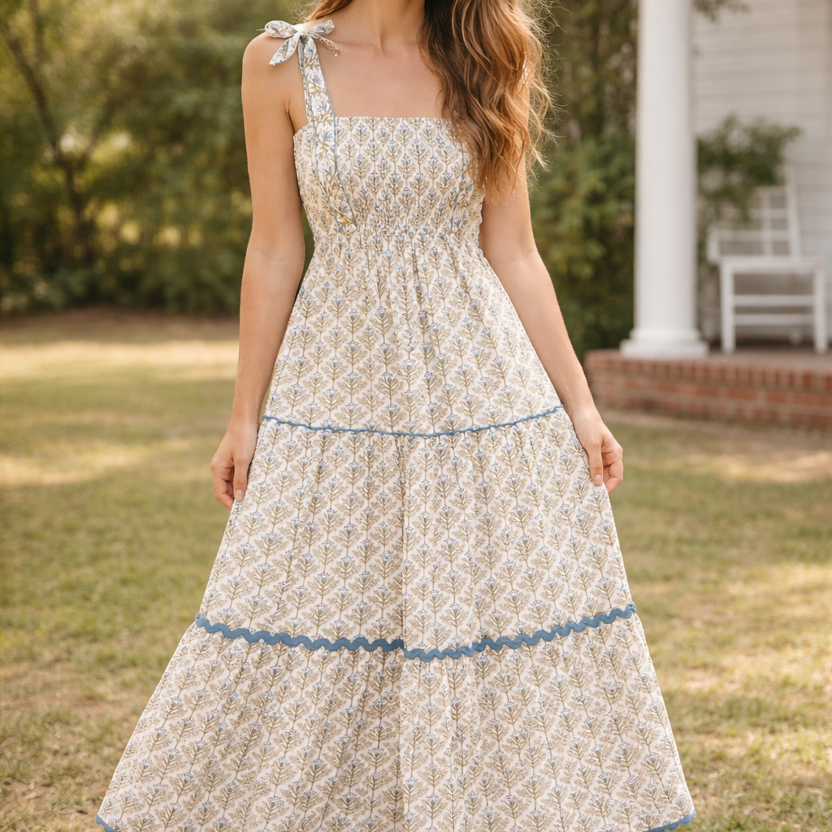 Yo Baby Blue Ric Rac Floral Women's Dress