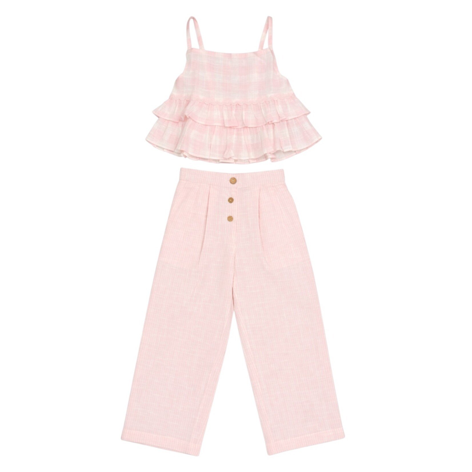 Yo Baby Pink Check Two Piece Set