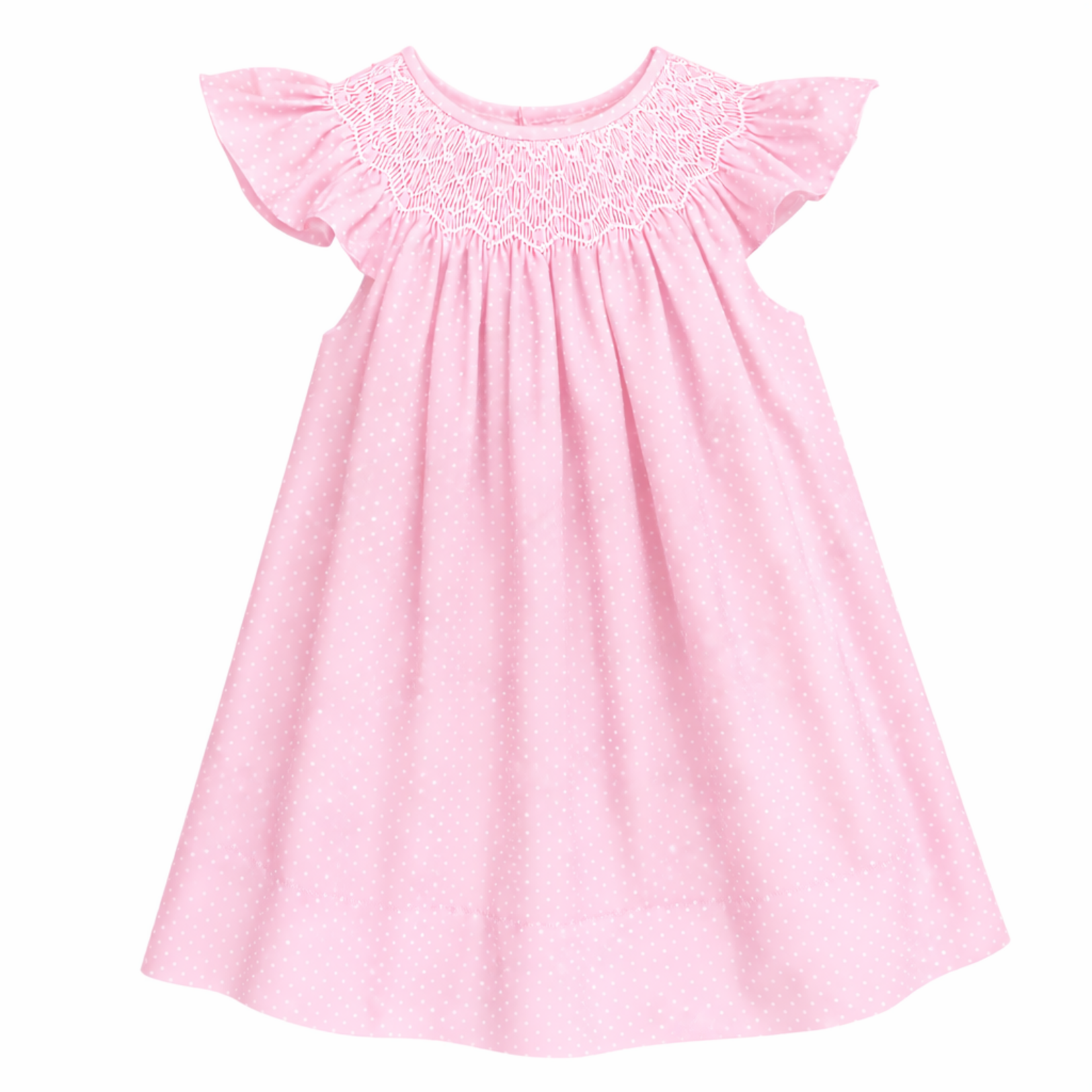 Sweet Dreams Pearl Smocked Pink Polka Dot Dress
