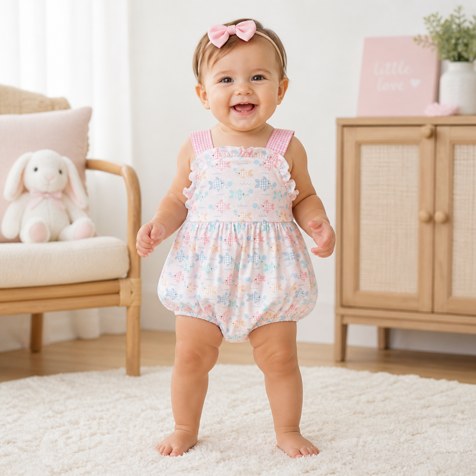 Alex & Nicole Little Gingham Fish Pink Bubble