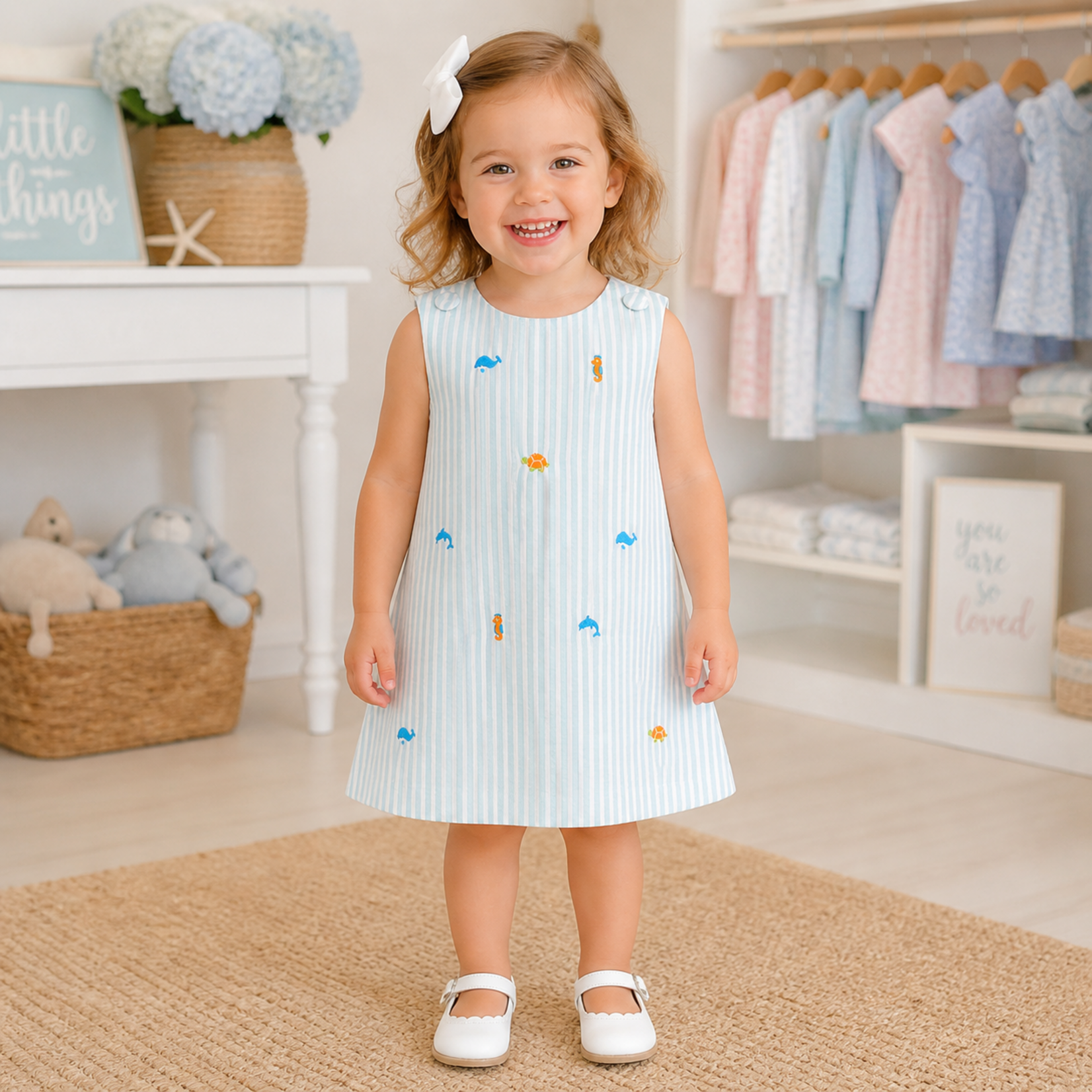 My Little Hoppers Embroidered Under The Sea Shift Dress