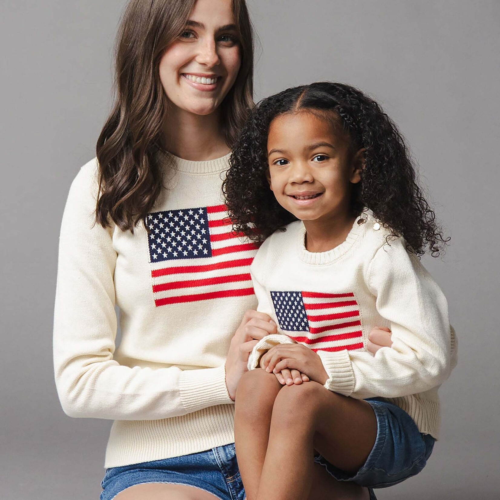 Hope & Henry Ivory Crewneck Flag Sweater