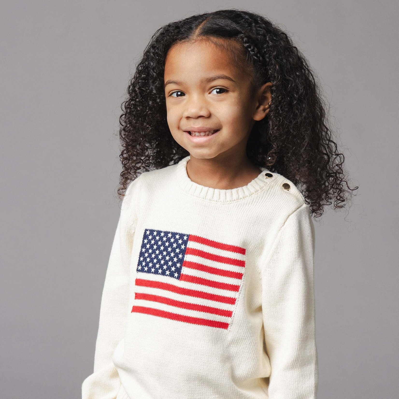 Hope & Henry Ivory Crewneck Flag Sweater