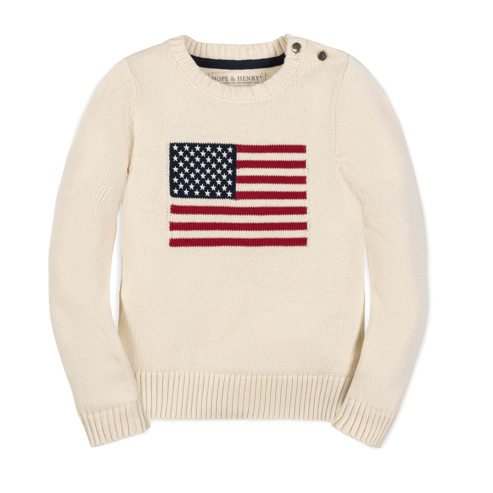 Hope & Henry Ivory Crewneck Flag Sweater