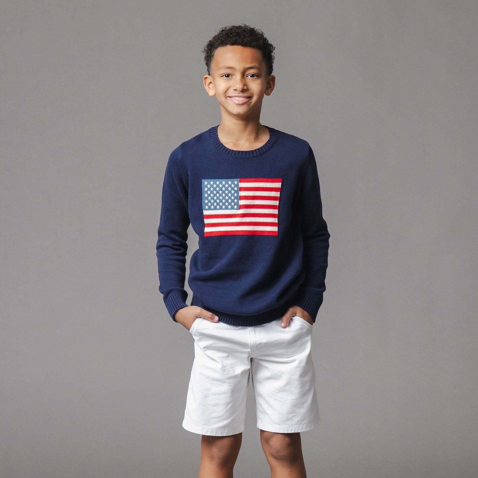 Hope & Henry Navy Crewneck Flag Sweater