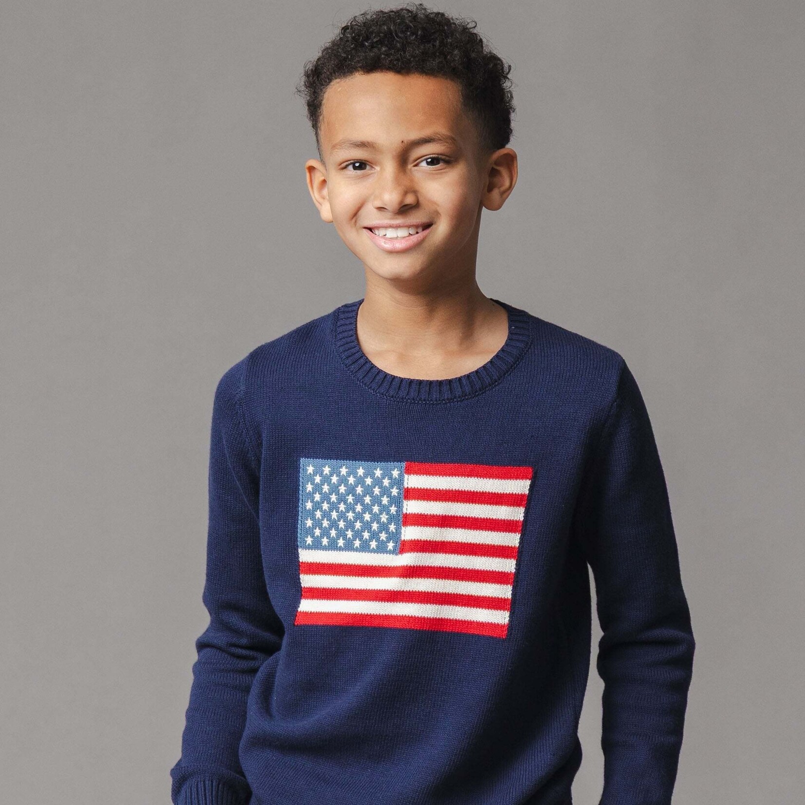 Hope & Henry Navy Crewneck Flag Sweater