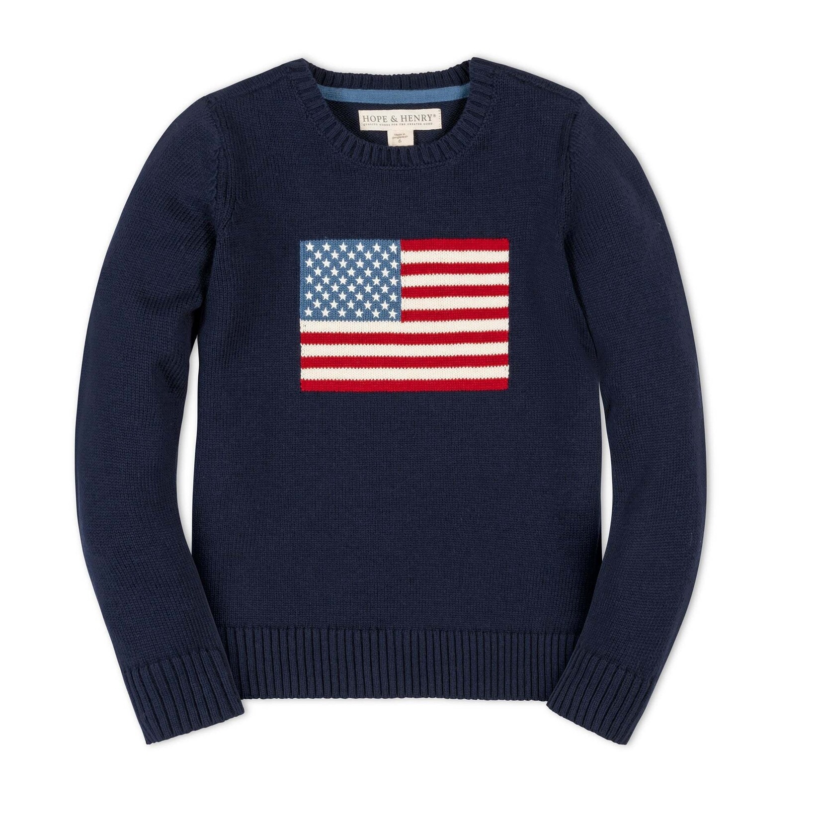 Hope & Henry Navy Crewneck Flag Sweater