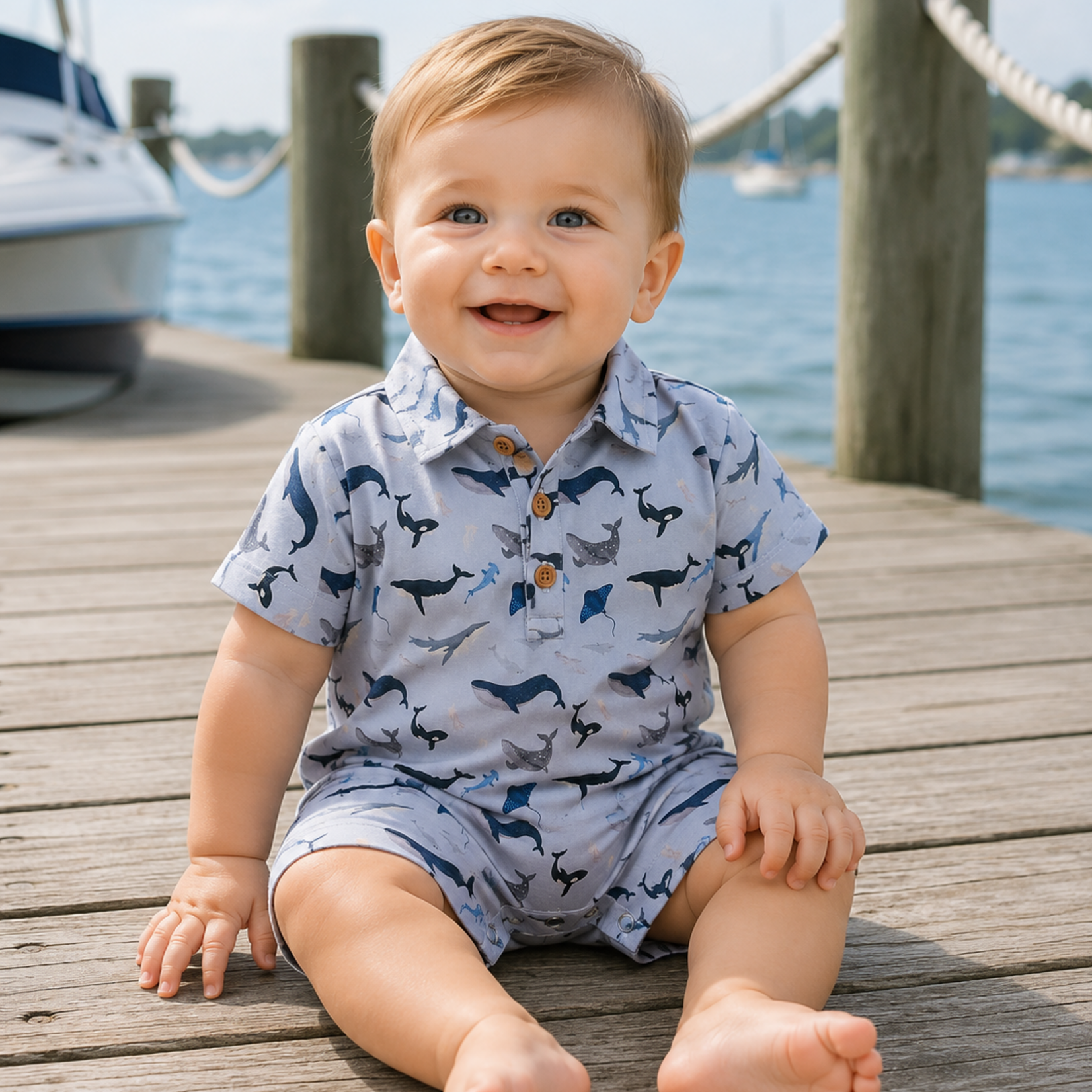 Me & Henry Blue Whale Molokai Romper
