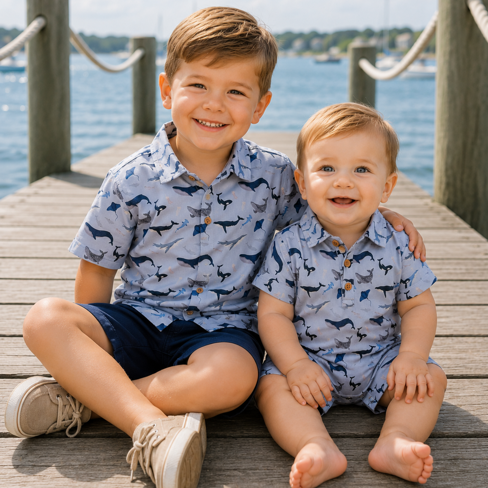 Me & Henry Blue Whale Molokai Romper