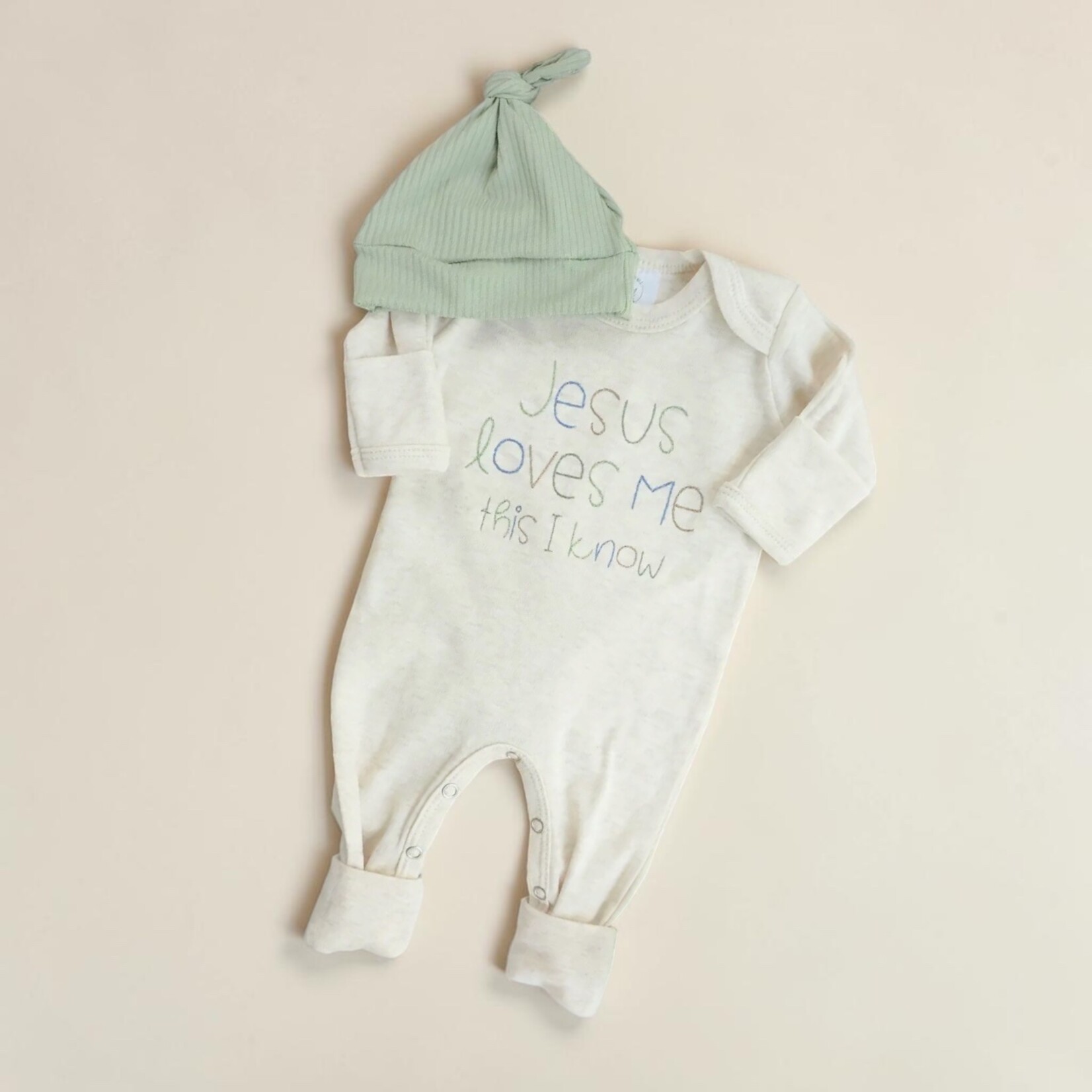 Wonderfully Made Jesus Loves Me Newborn Boy Romper & Hat
