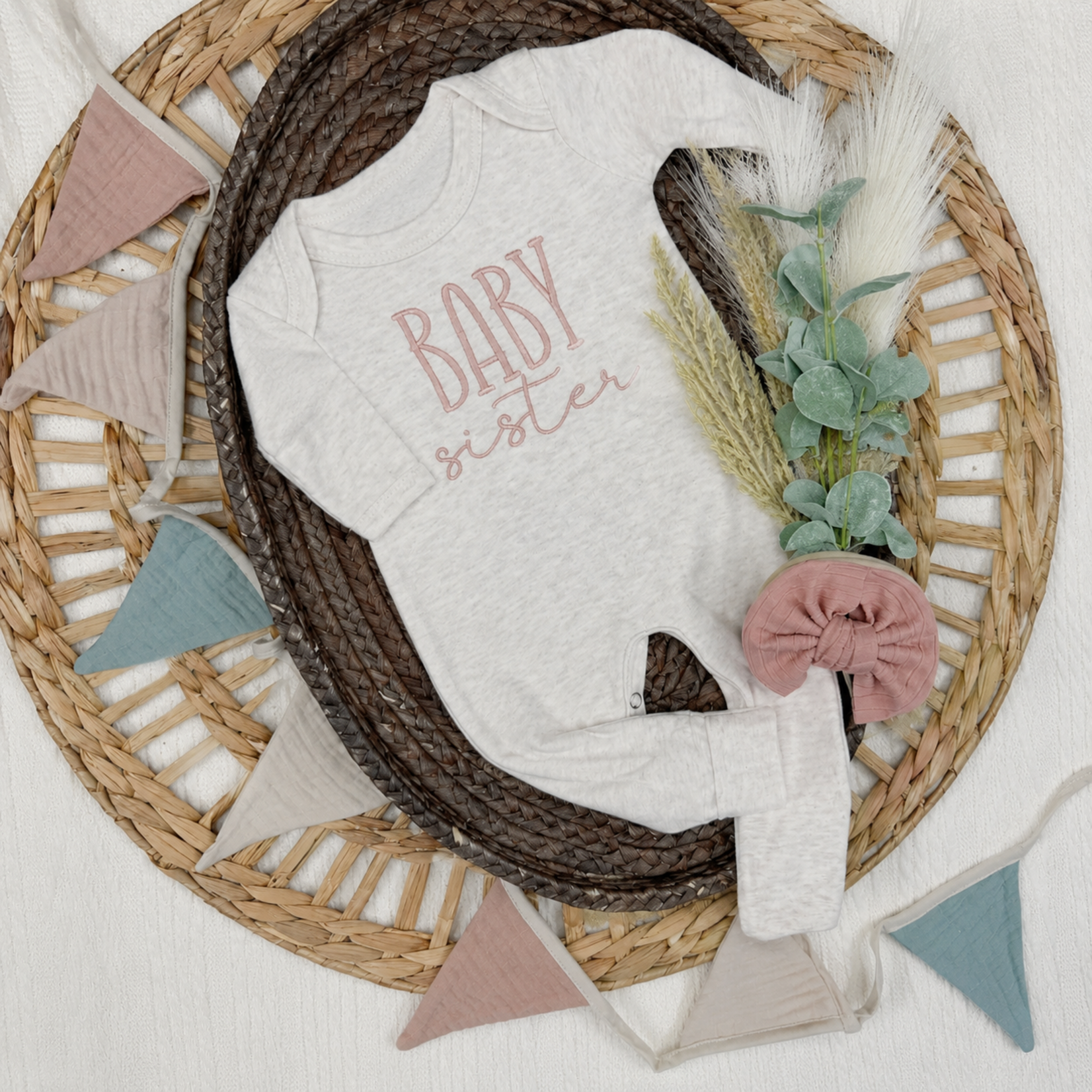 Wonderfully Made Baby Sister Newborn Romper & Bow