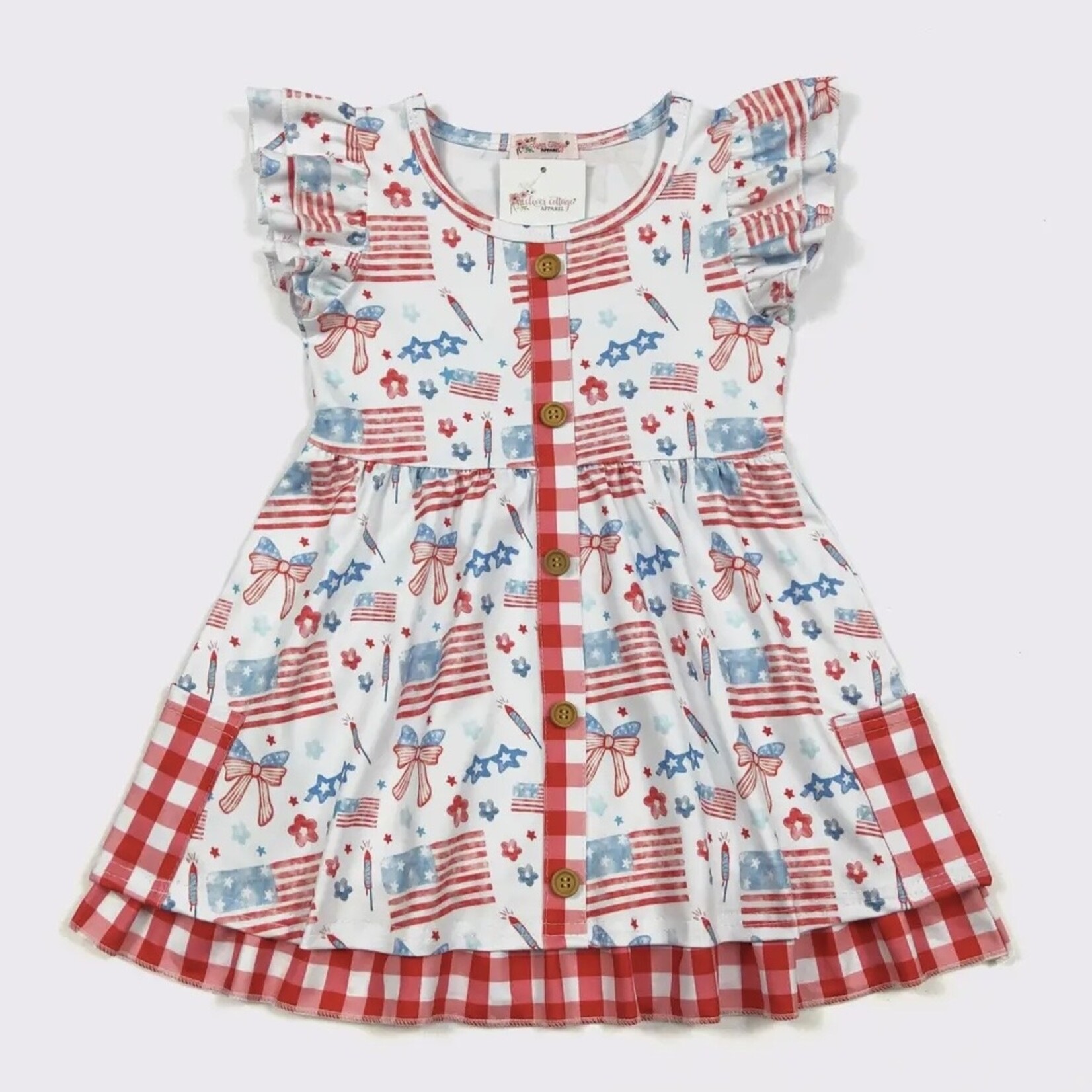 Clover Cottage American Plaid Bows Dress