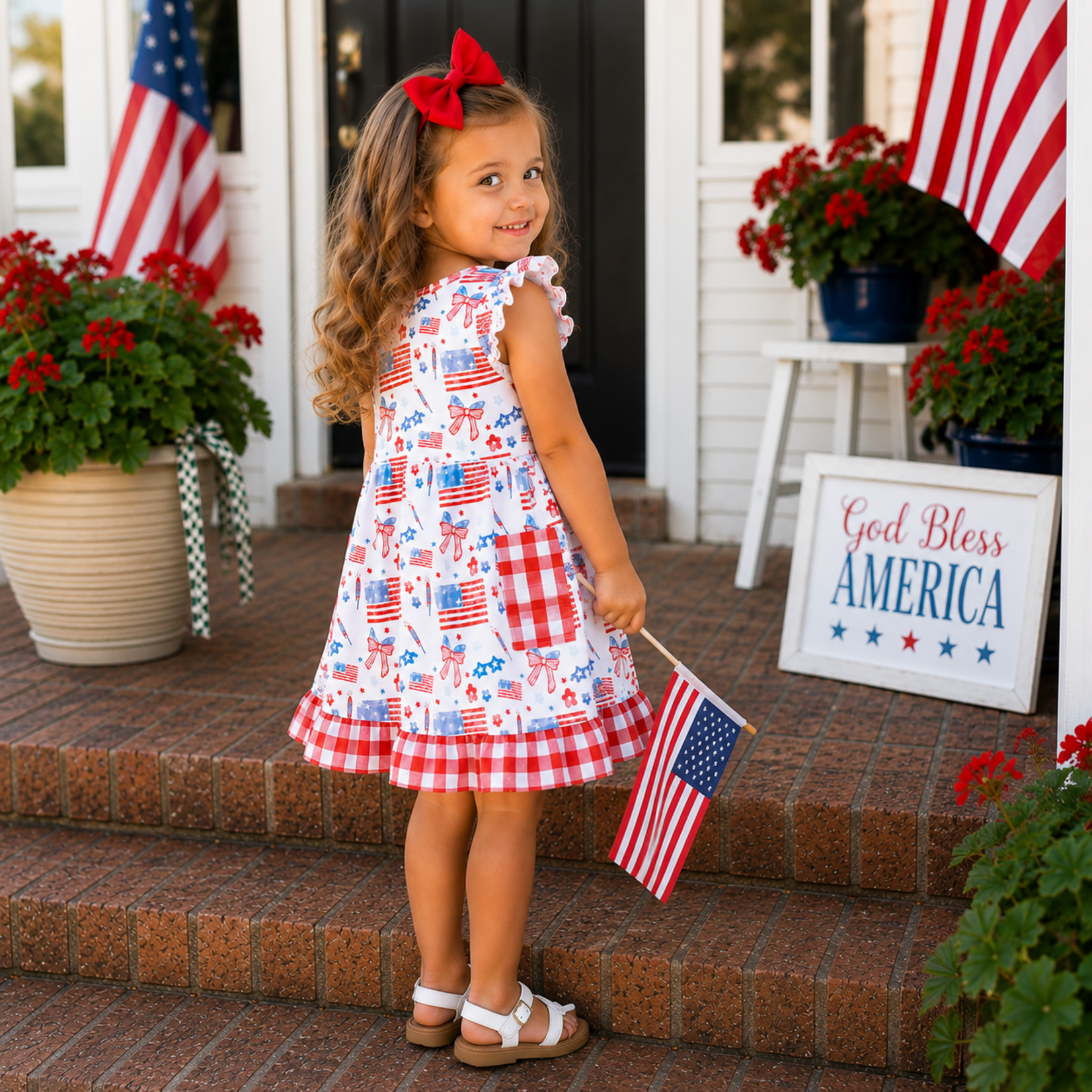 Clover Cottage American Plaid Bows Dress