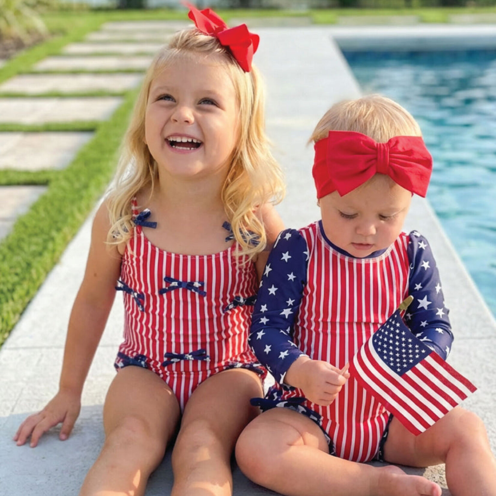 Caden Lane Girls Stars & Stripes Rash Guard Swim