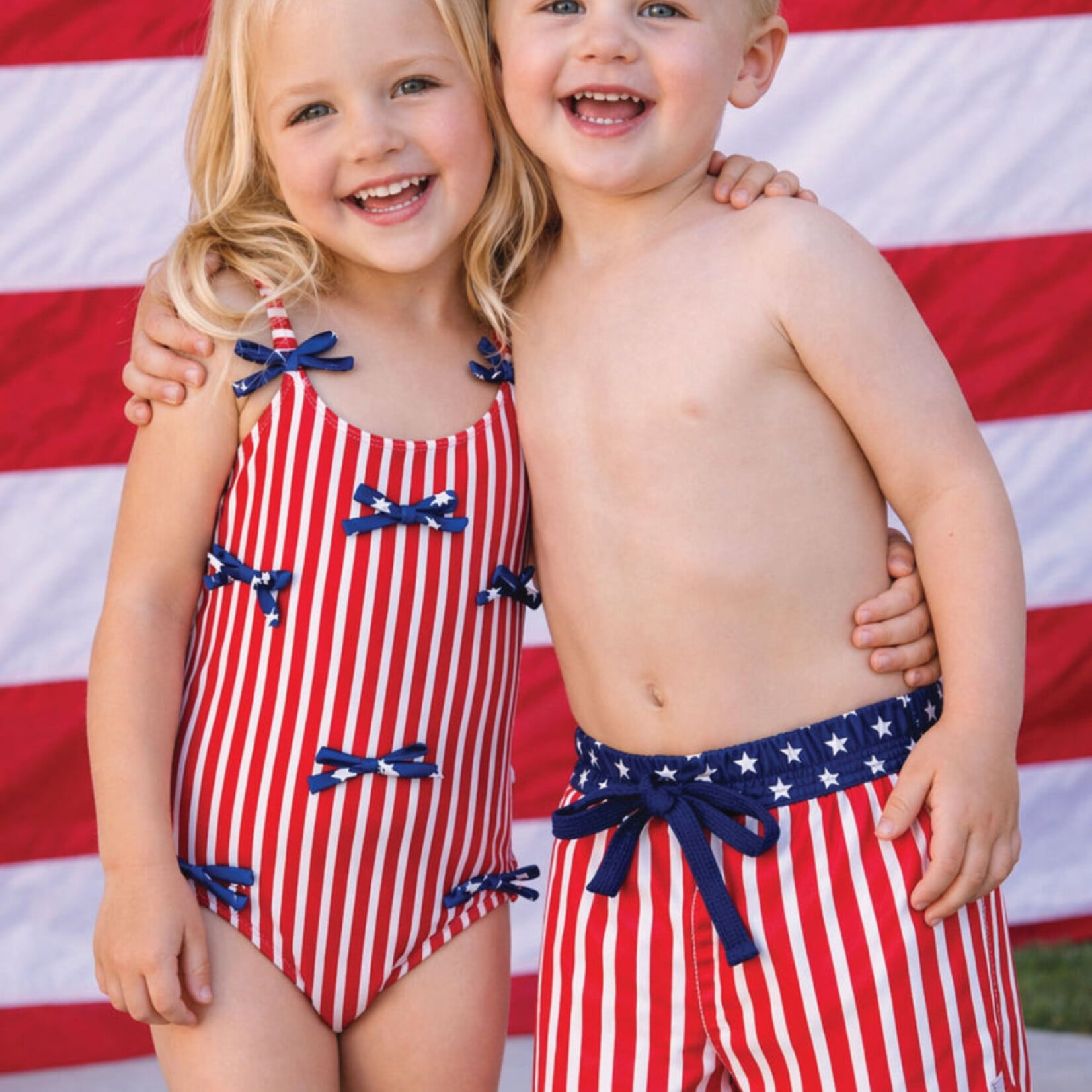 Caden Lane Boys Stars & Stripes Swim Trunks