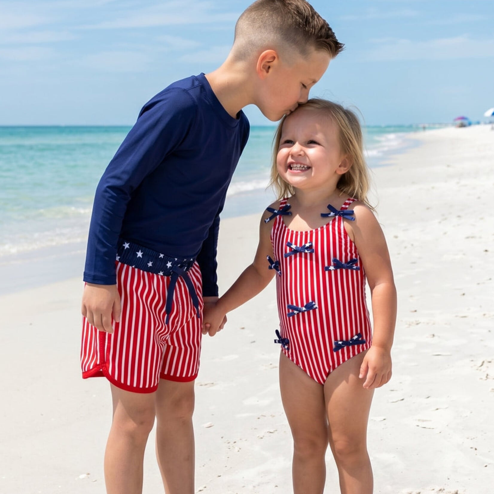 Caden Lane Boys Stars & Stripes Swim Trunks