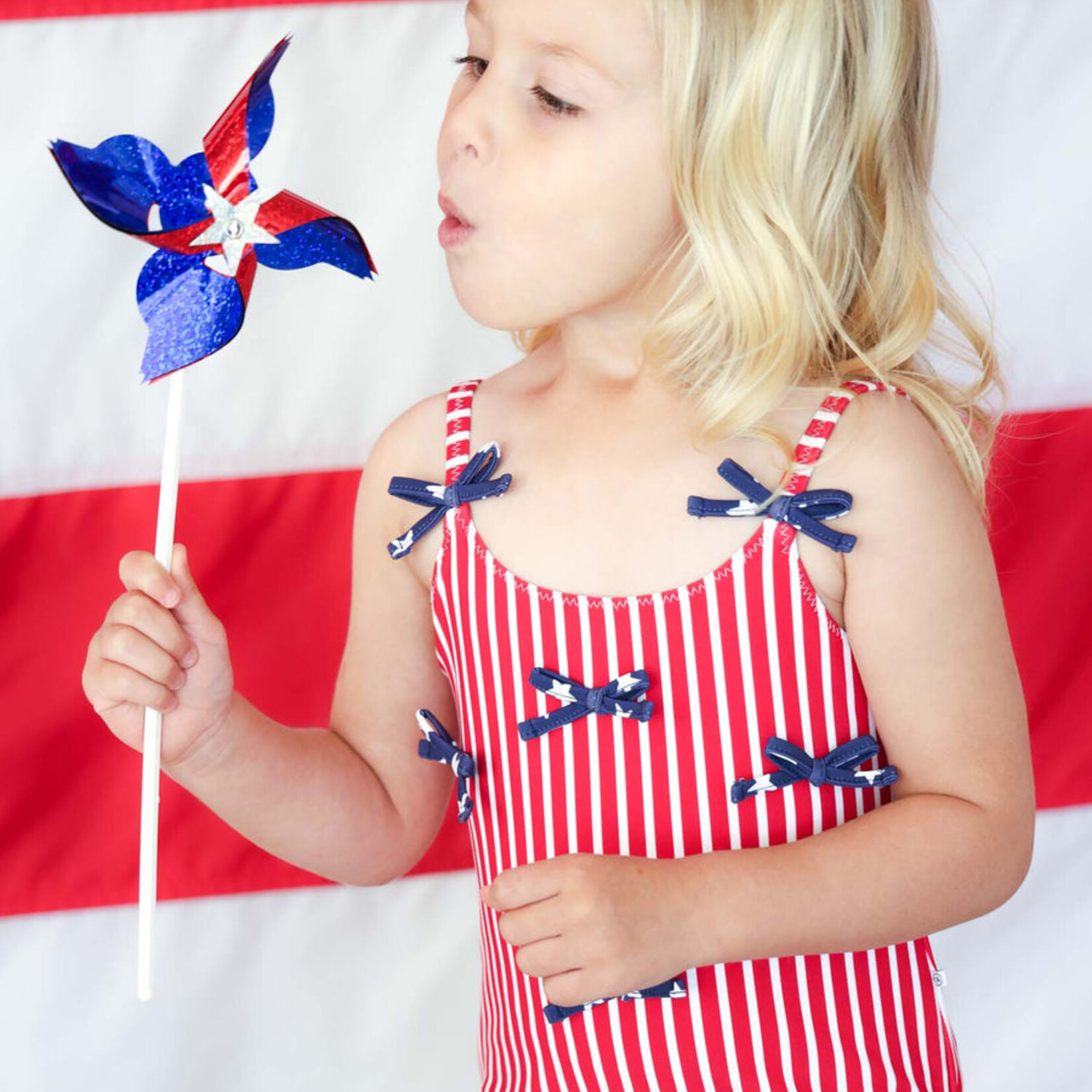 Caden Lane Stars & Stripes Tiny Bows Swimsuit
