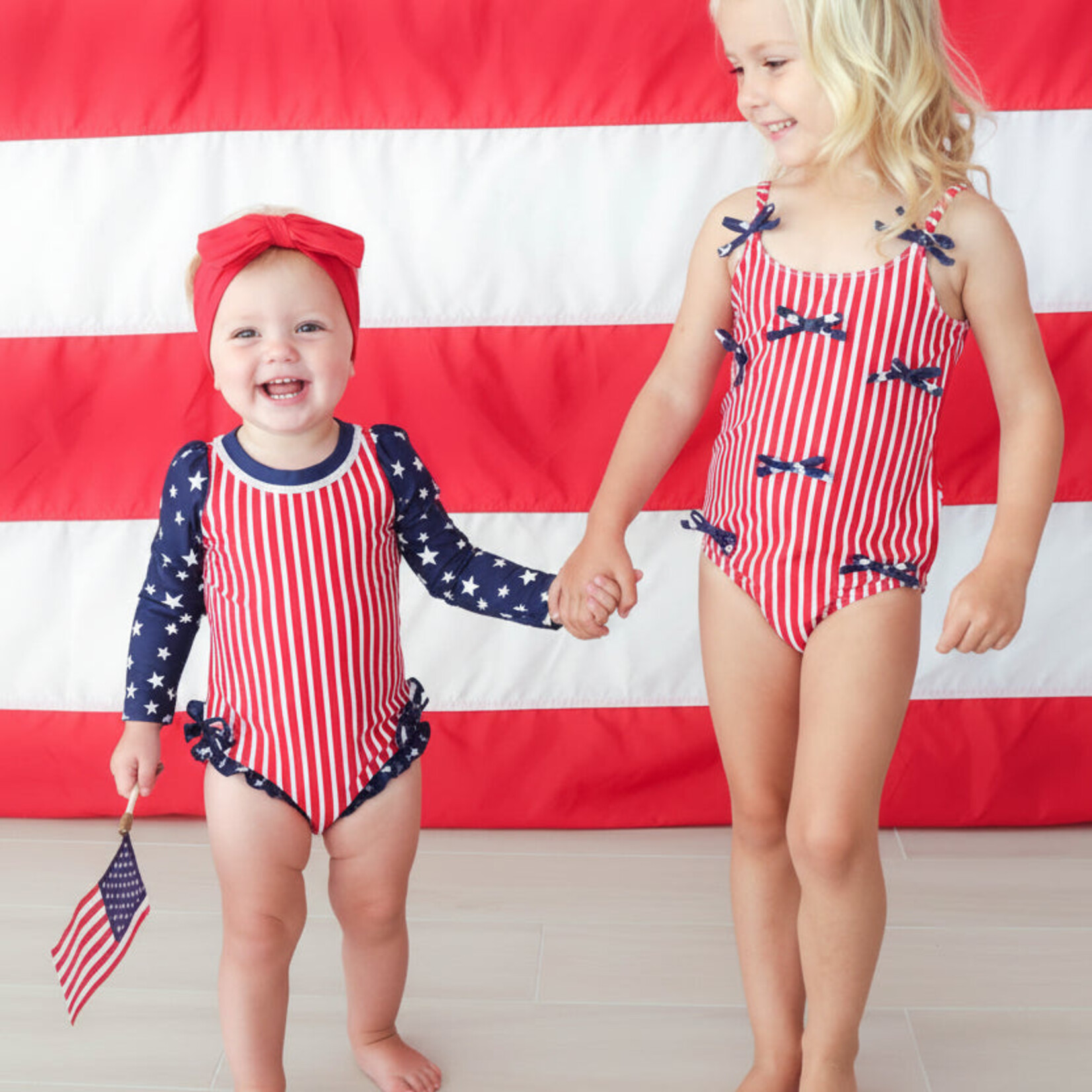 Caden Lane Stars & Stripes Tiny Bows Swimsuit