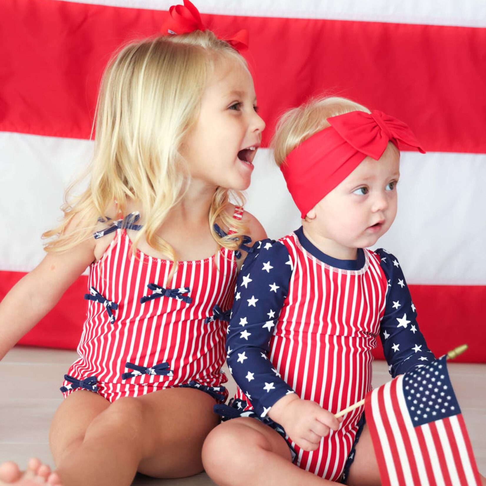 Caden Lane Stars & Stripes Tiny Bows Swimsuit