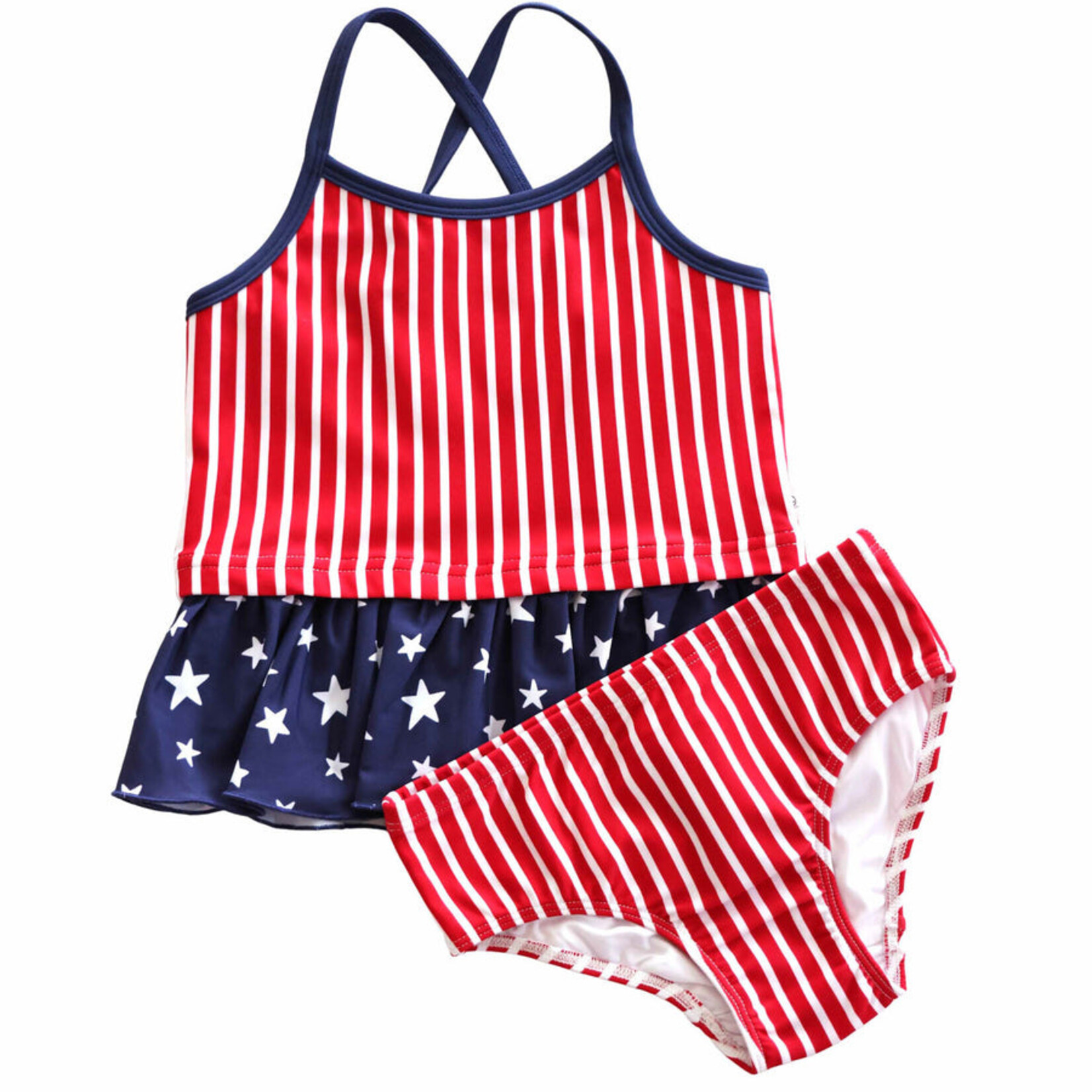 Caden Lane Girls Stars & Stripes Tankini Swim Set