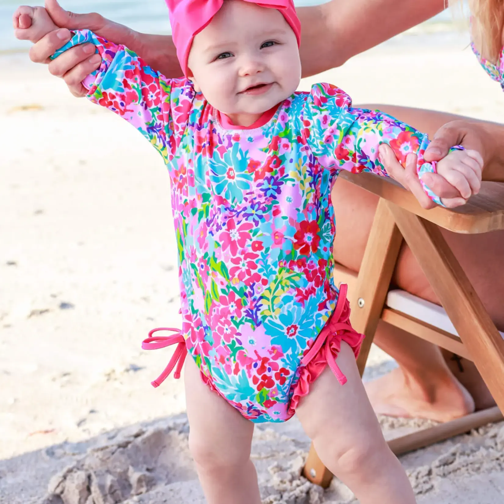 Caden Lane Petal Splash Ruffle Rash Guard Swimsuit