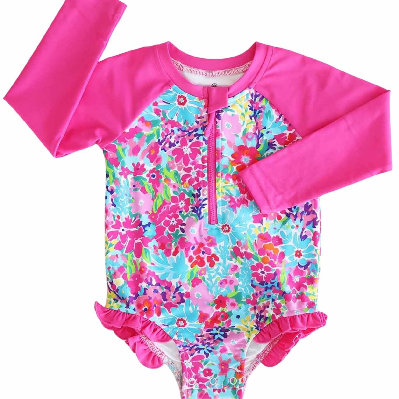 Caden Lane Petal Splash Front Zip Rash Guard Swim