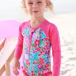 Caden Lane Petal Splash Front Zip Rash Guard Swim