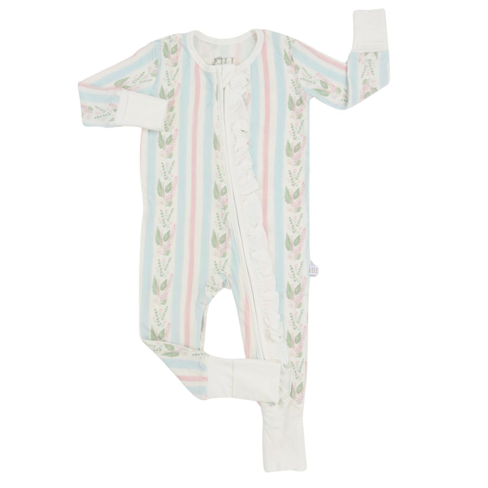 Hamner Hill Blue Floral Stripes Zipper Romper