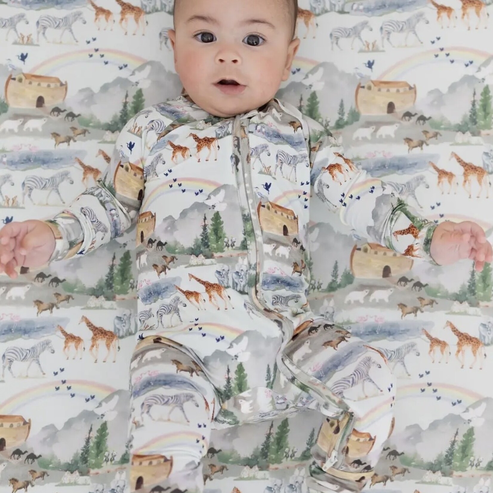 Tiny Revival Co. Noah's Ark Bamboo Convertible Romper