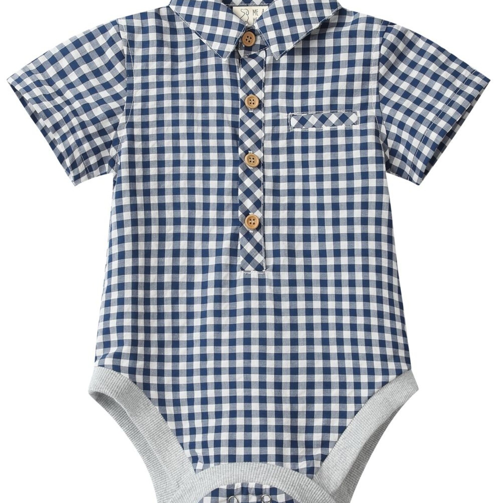 Me & Henry Navy & White Plaid Helford Onesie