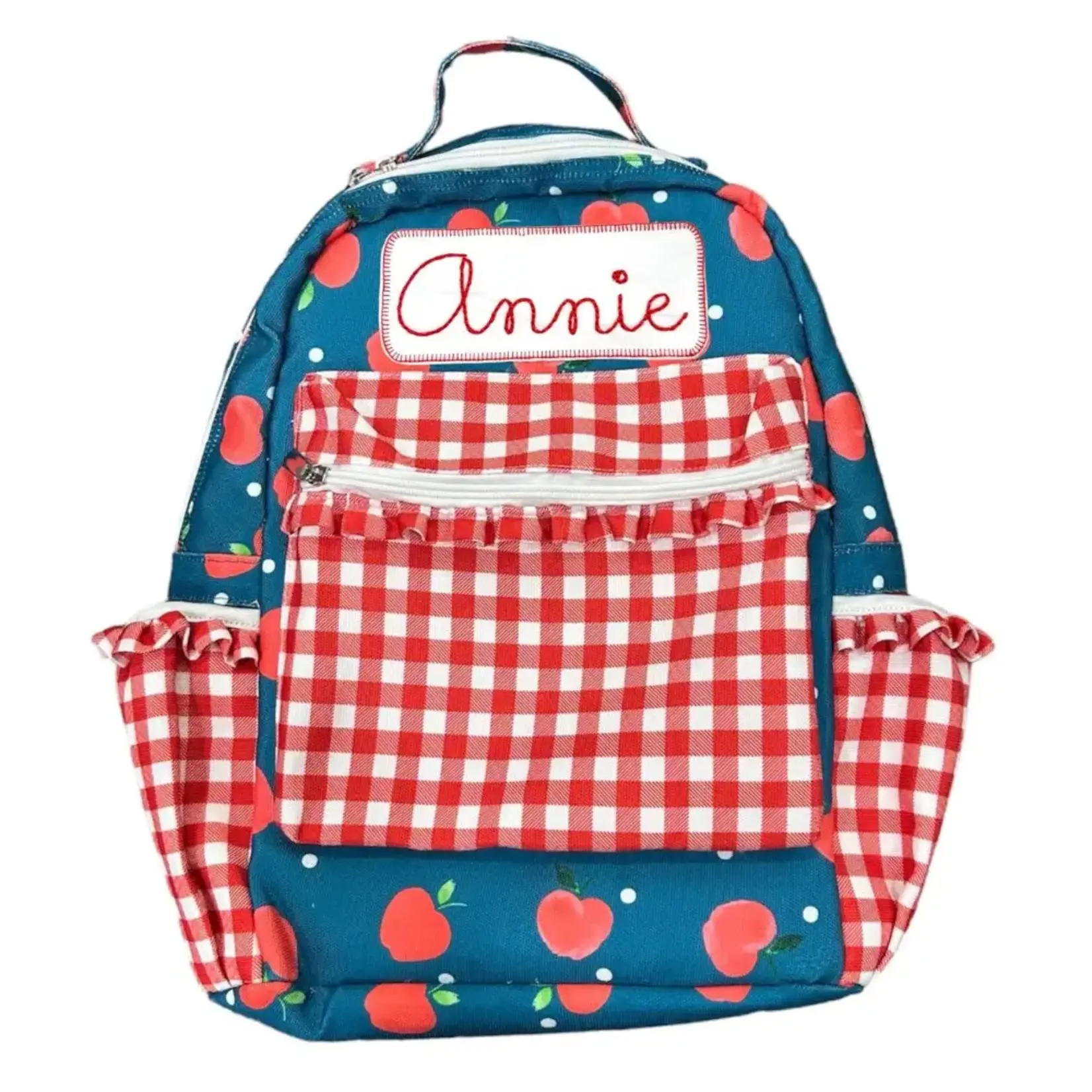 Apples on Navy Ruffle Backpack