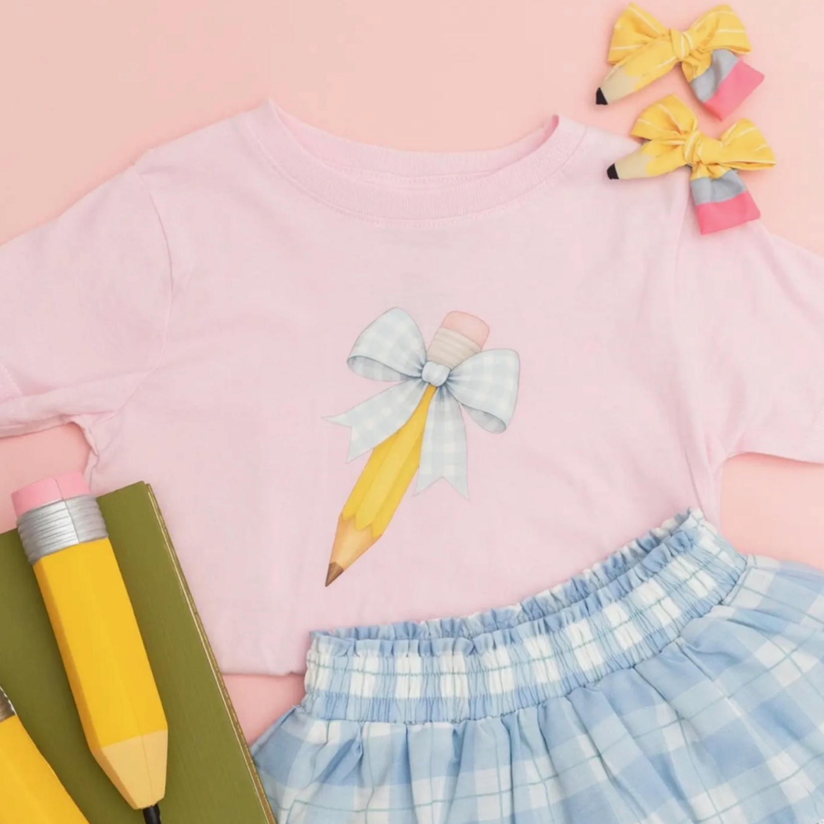 Sweet Wink Blue Plaid Pencil Bow Shirt