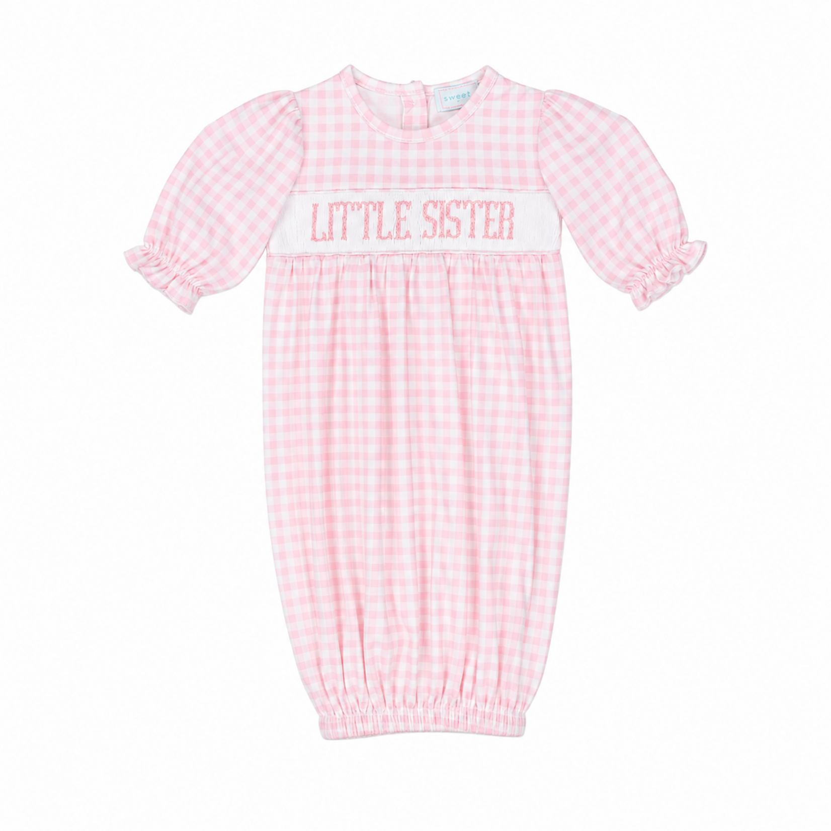 Sweet Tupelo Newborn Little Sister Pink Gingham Gown