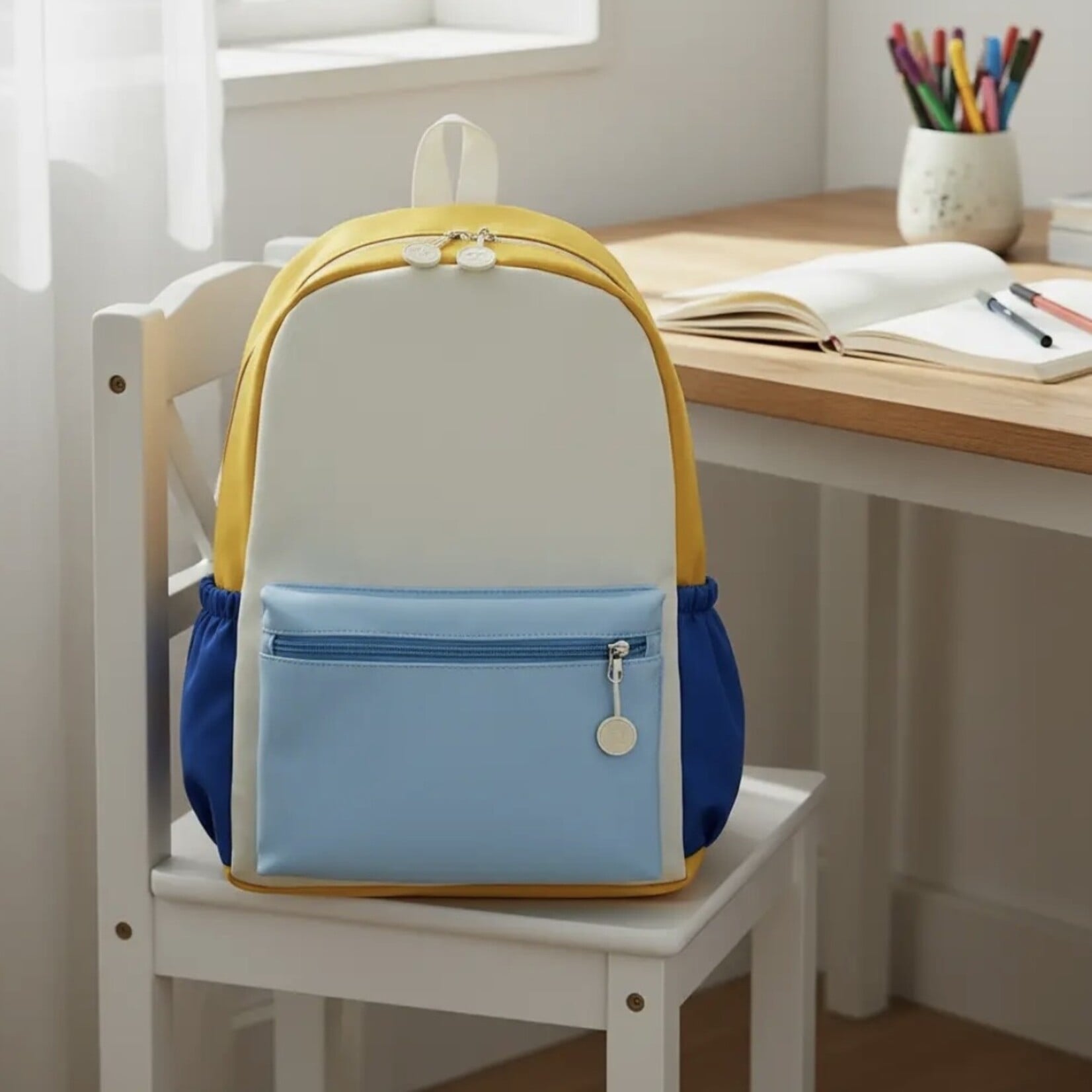 Blue Color Block Nylon Backpack