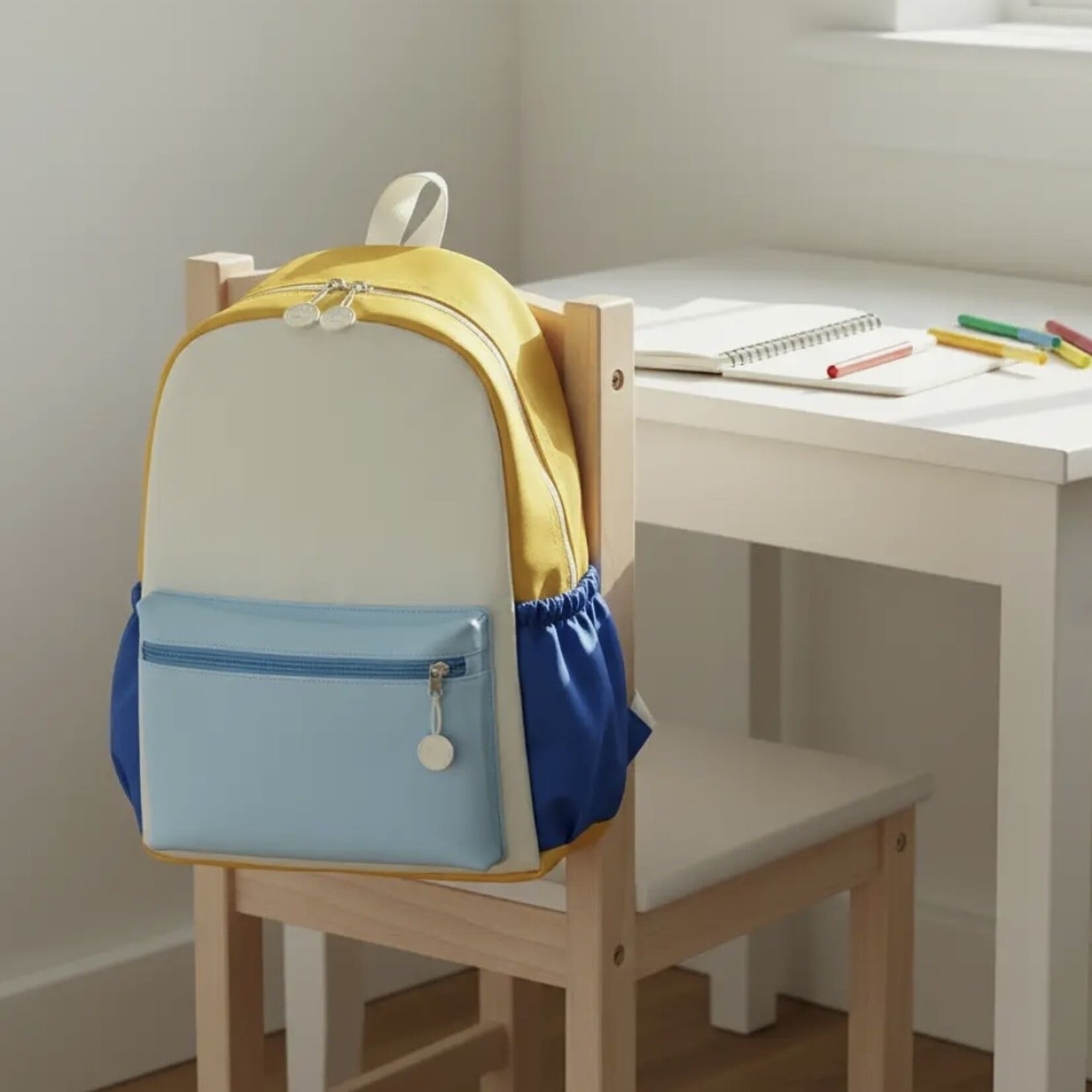 Blue Color Block Nylon Backpack