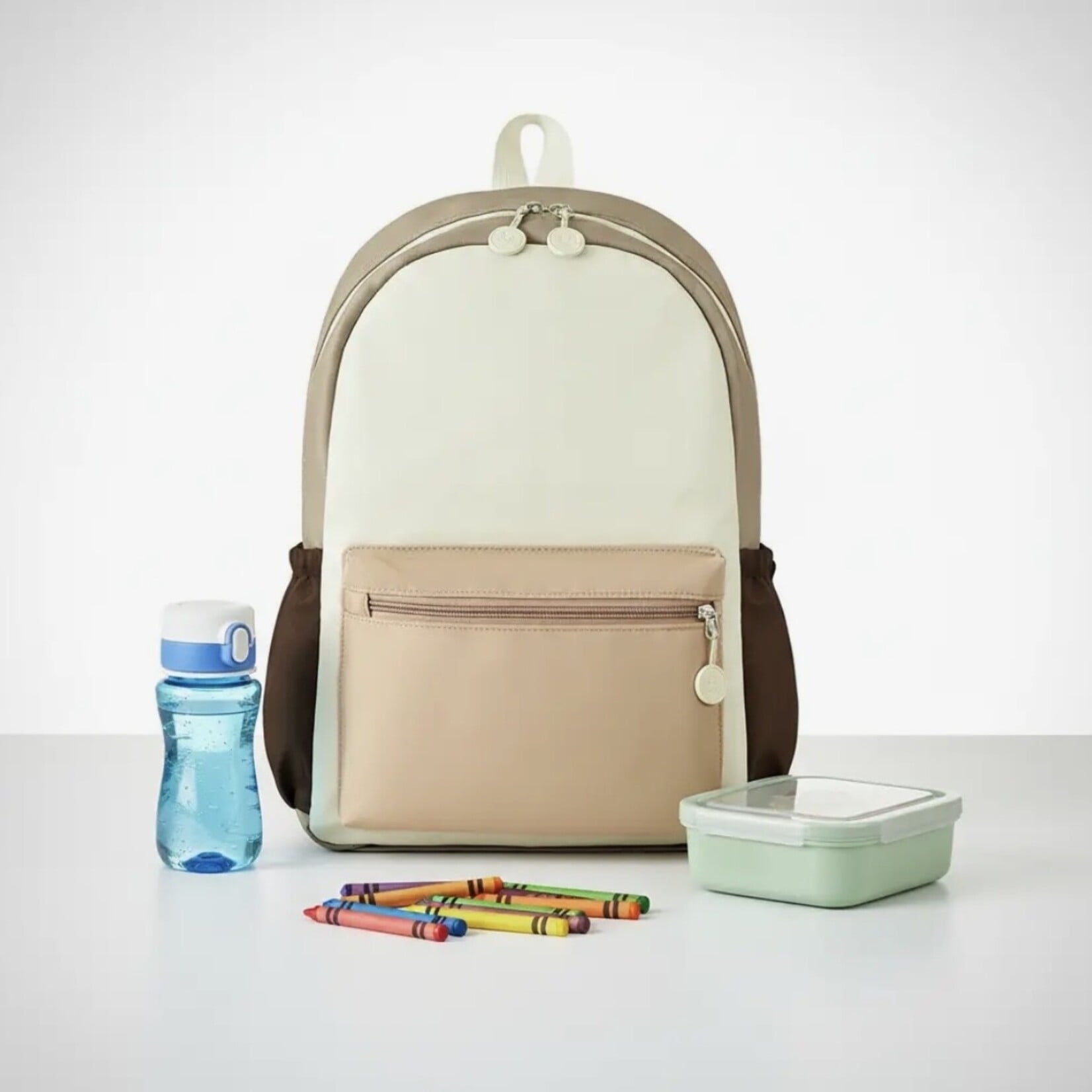 Khaki Color Block Nylon Backpack