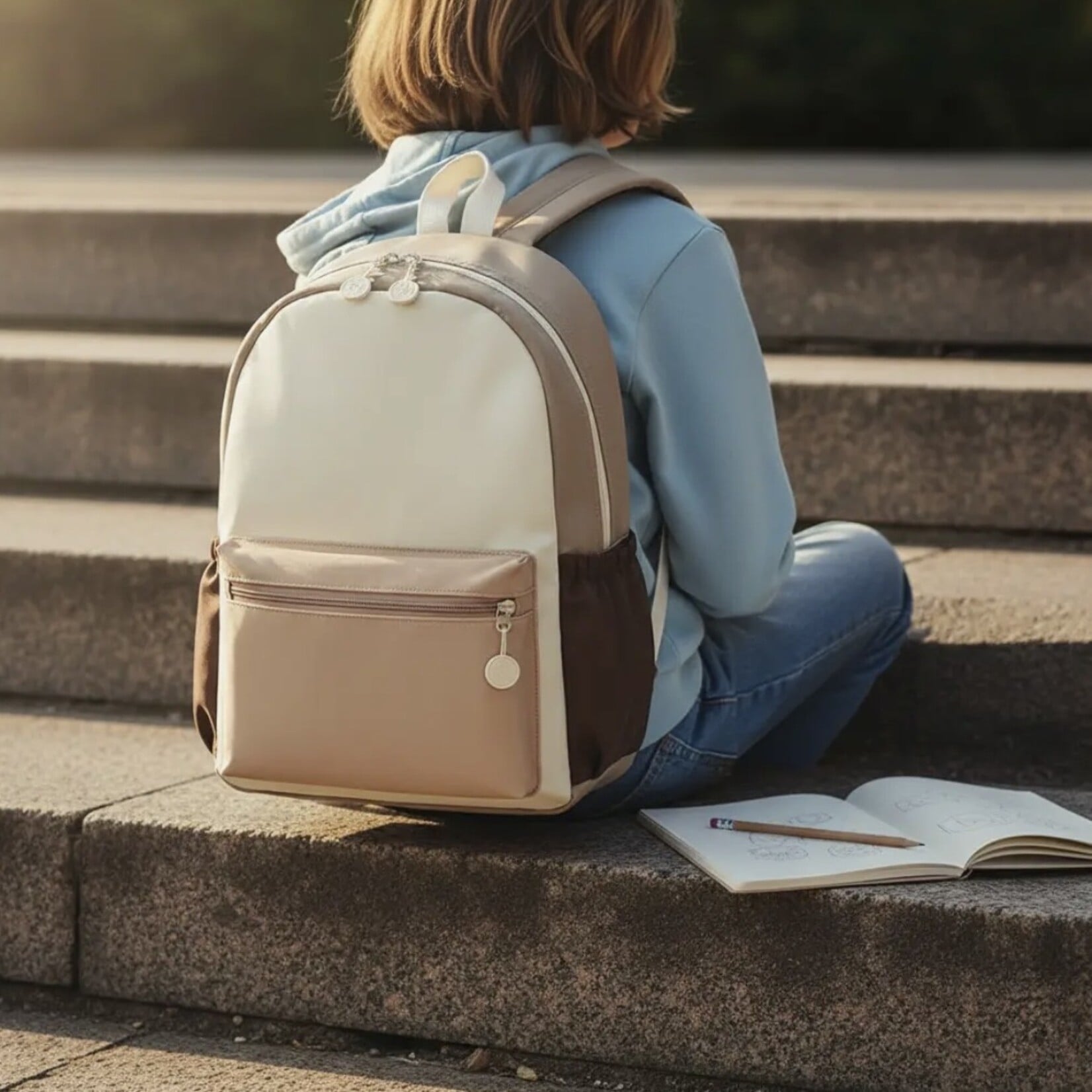 Khaki Color Block Nylon Backpack