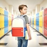 Red Color Block Nylon Backpack
