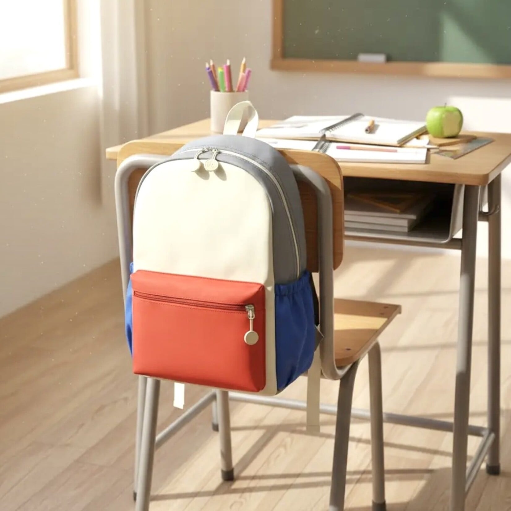 Red Color Block Nylon Backpack