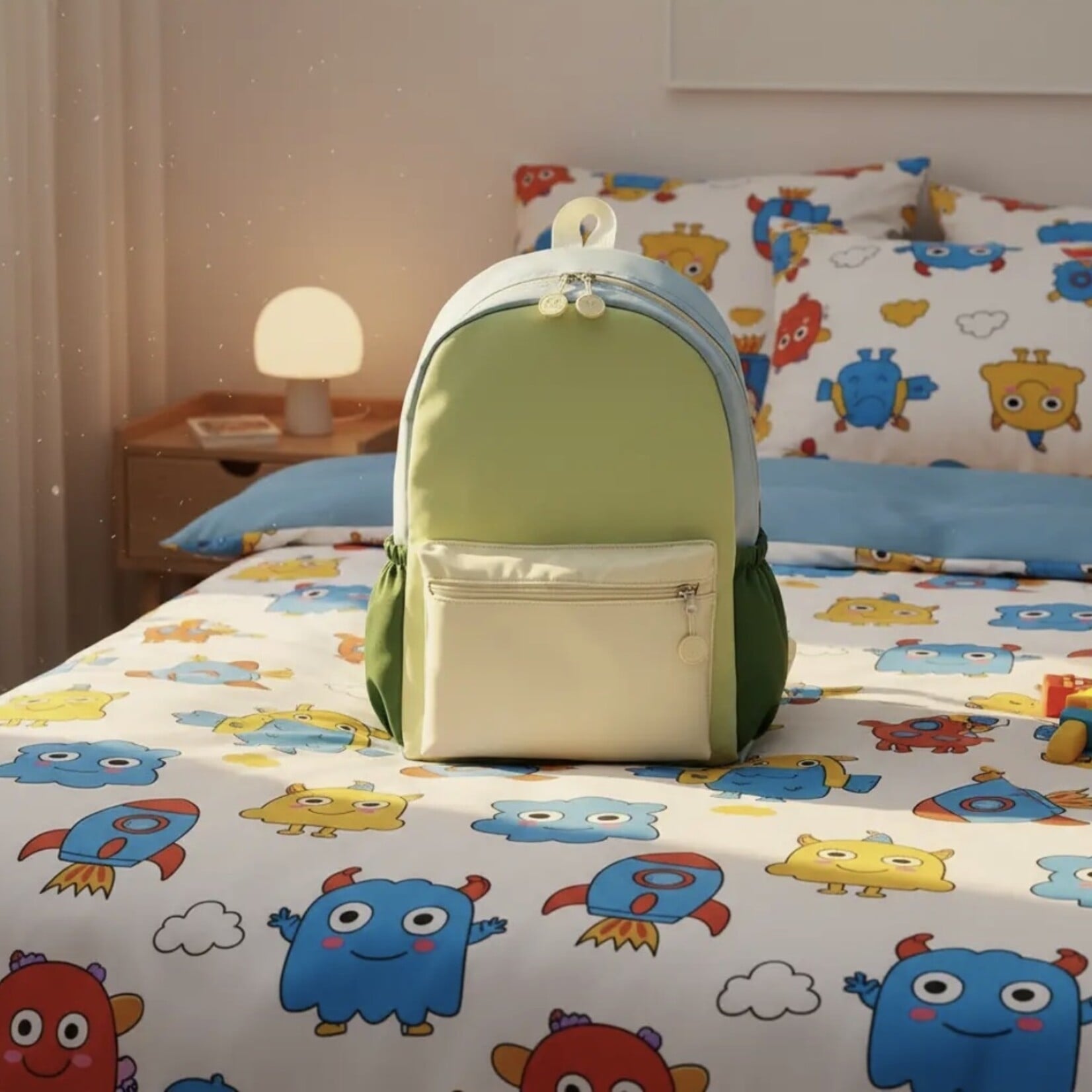 Green Color Block Nylon Backpack